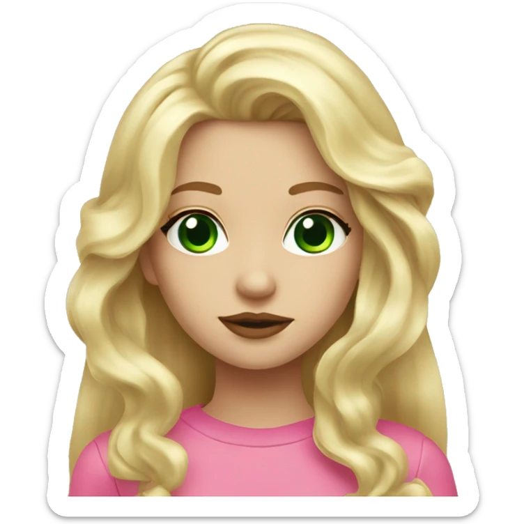 Blonde Long hair girl green eyes big pink lips small nose beautiful  sticker