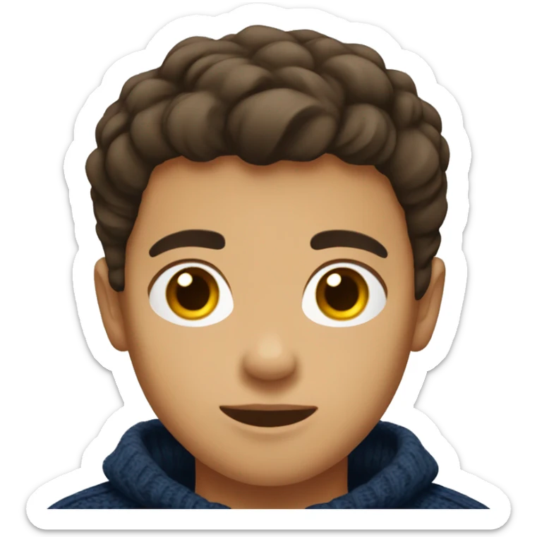 young boy, hispanic, brown hair, short hair, brown eyes, dark blue winter sweater sticker