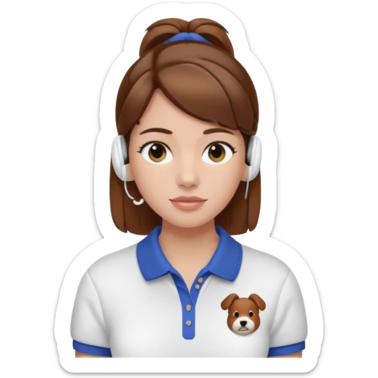 Girl with brown hair with airpods wearing a wegmans polo sticker