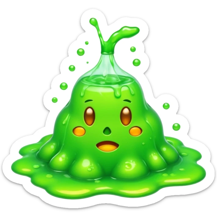 3D render of Green Ooze Puddle, toxic waste aesthetic, neon green bubbling liquid, caution yellow metal, industrial warning texture, Apple emoji style, isolated on white background --v 6.0 sticker