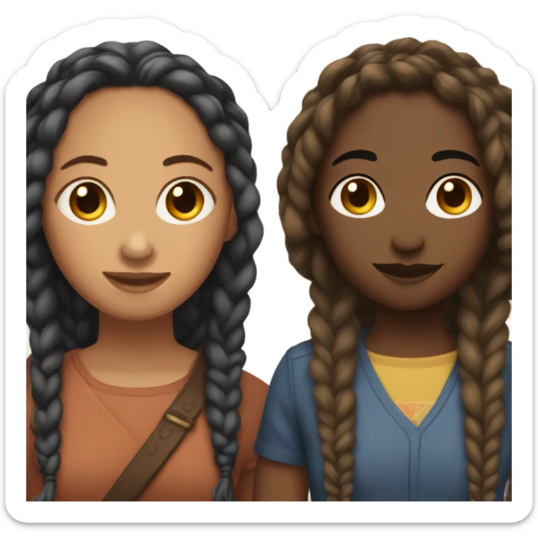 Create a lesbian couple. One brownskin with locs and the other lightskin with braids sticker