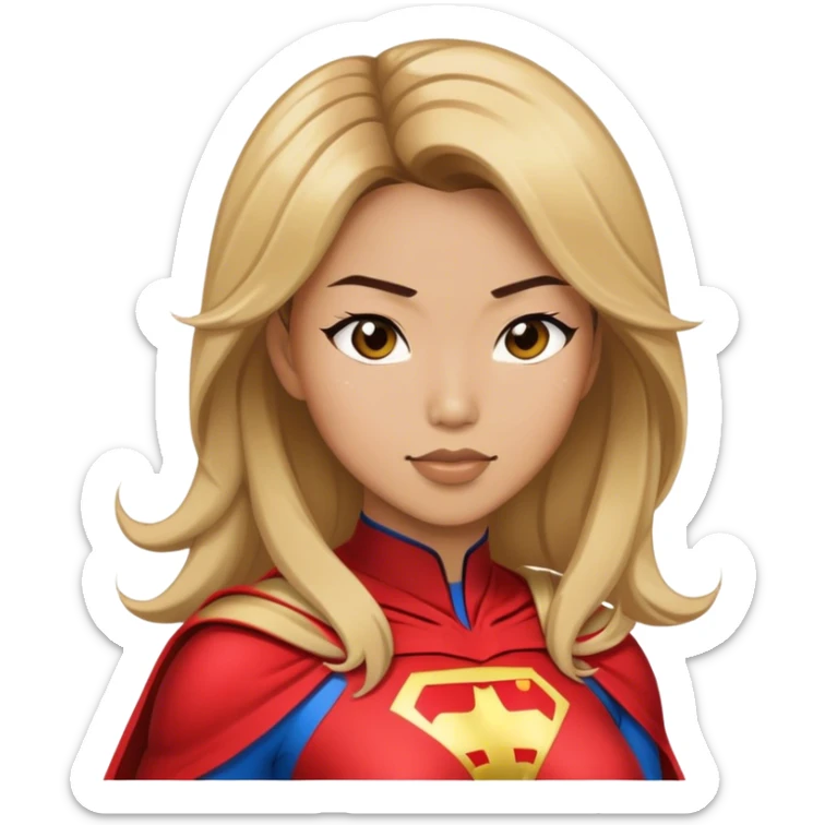 Asian superhero wife with brown hair and blonde highlights sticker