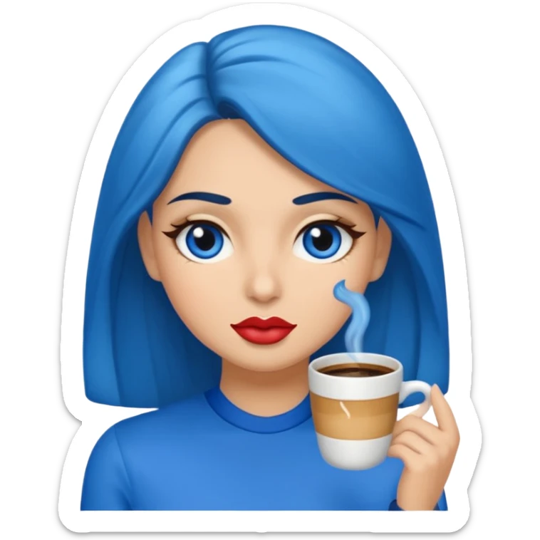Memoji piel morena ojos cafés cabello largo color azul tirando besos sticker