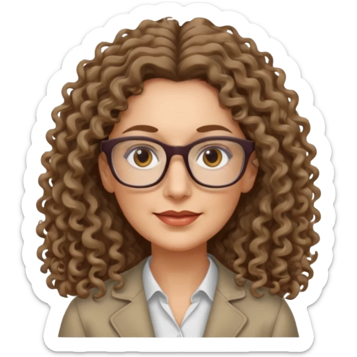 woman 50 years old dark blond long curly hair, brown eyes ans rectangle glasses sticker