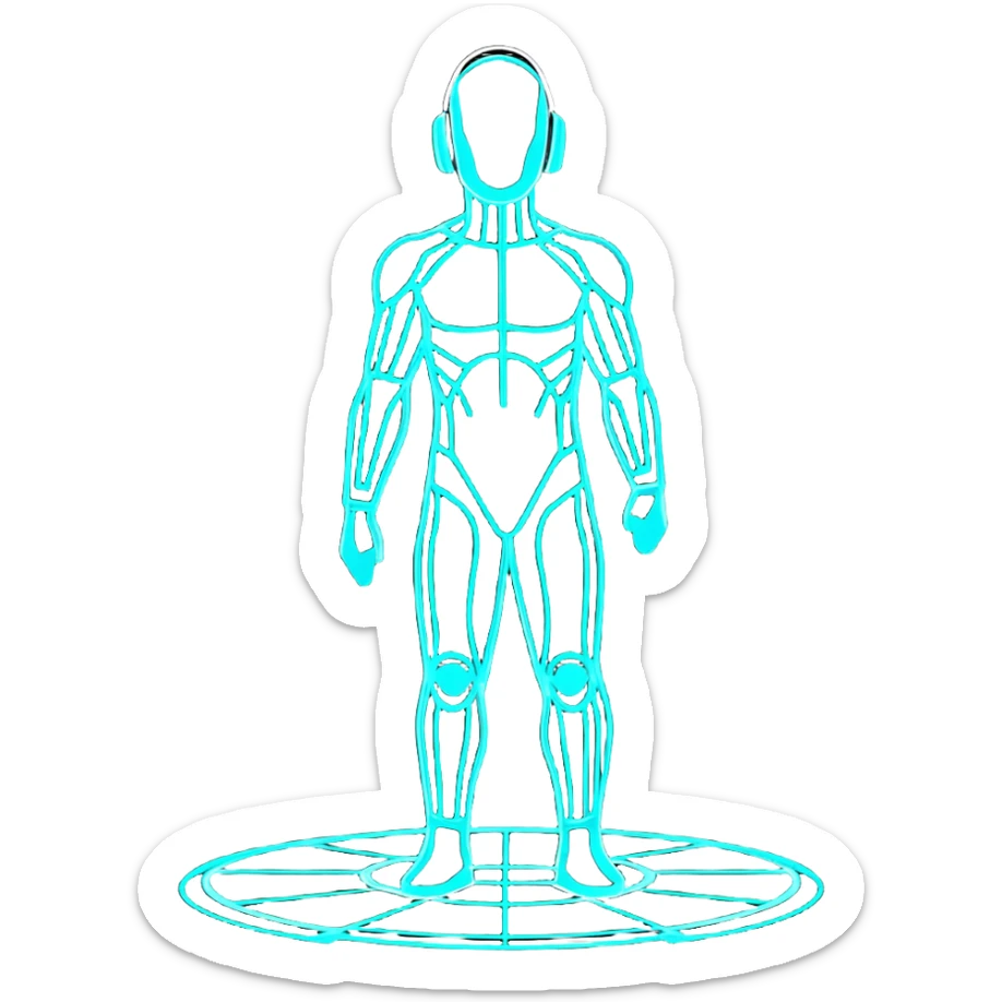 Human body silhouette with digital 3D scanning grid lines covering it, futuristic body scan sticker