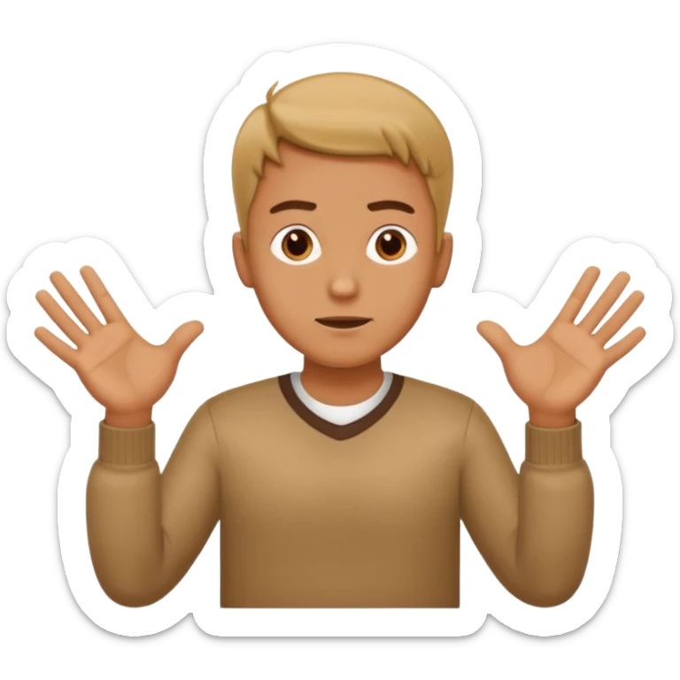 A man shrugging his shoulders with his hands open and a six in one hand and a seven in the other sticker