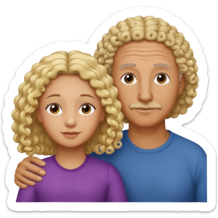 Papá calvo moreno, hija rizada con pelo largo  y mamá rubia pero que no se abracen, la mamá lacia sticker