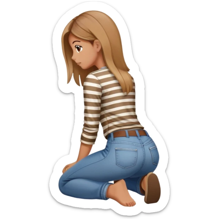 girl in jeans and striped shirt kneeling on the ground seen from behind sticker