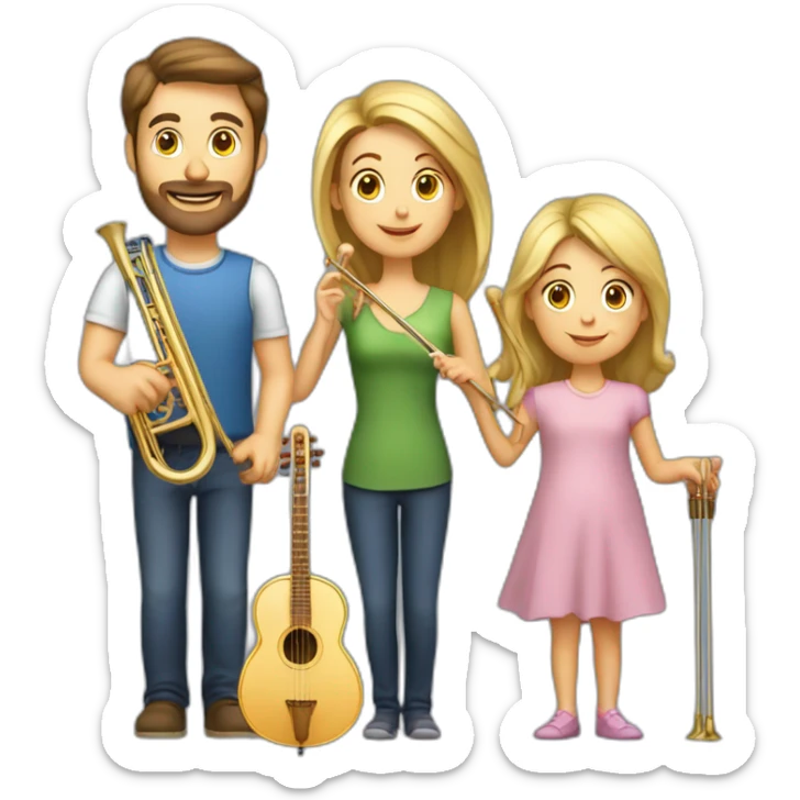 Caucasian family of a man with trombone & a woman with cello and they have a baby girl 1yo sticker