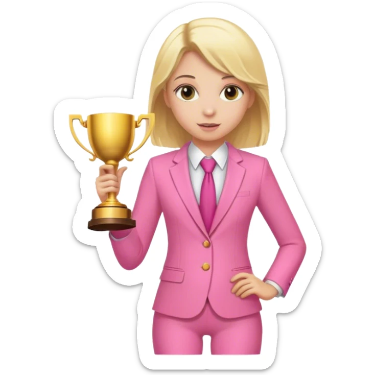 Blond girl pink suit trophy sticker