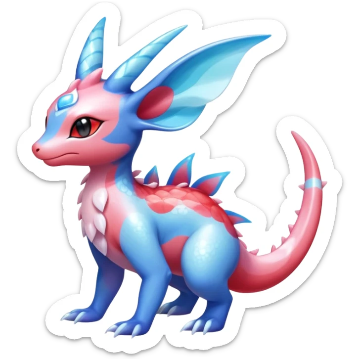 Colorful Shiny Exotic Amaura-Salandit-Aurorus-Sylveon-Fakémon-hybrid-creature (full body)  sticker