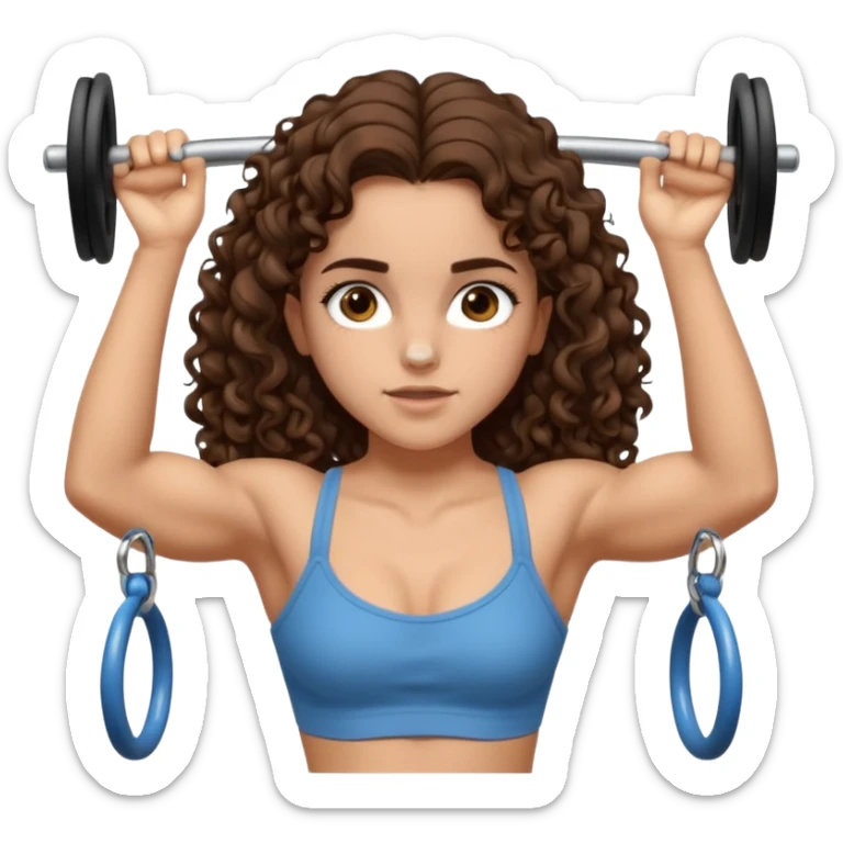 full body, very beautiful italian girl, dark brown eyes, looking like Emma Watson, with curly and big volume very bright brown hair, and a golden piercing ring in nose on left side, doing pull up, muscled

 sticker