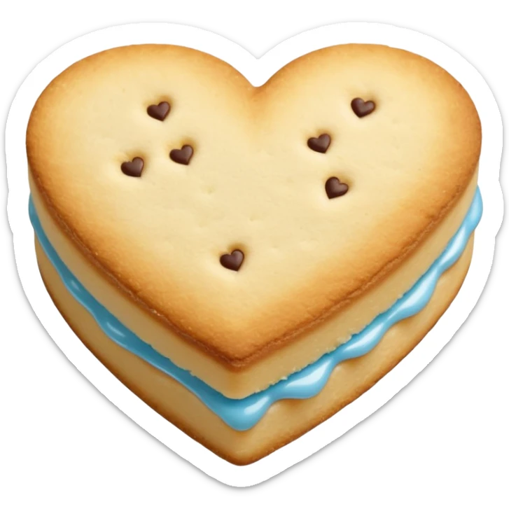 Realistic shortbread cookie in the shape of a heart with light blue jelly middle filling and sprinkled powder sugar on top. sticker