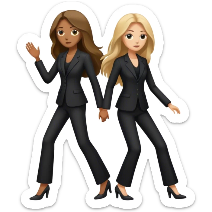 Two long haired woman’s in black pants suits transportation of the deceased sticker