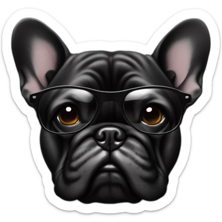 Bouledogue français noir avec des lunettes de soleil noir avec relief brin  sticker
