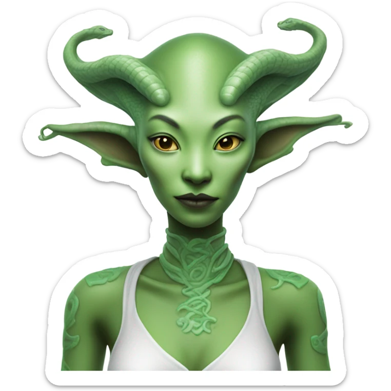 Photo realistic, alien female green,  on white china dragon infinite story sticker