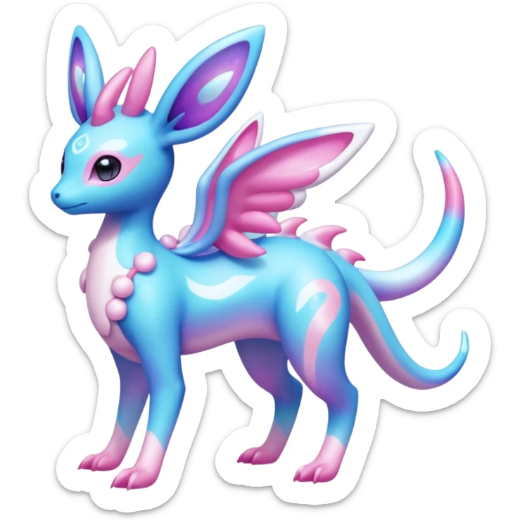 Shiny Sparkly Iridescent Bioluminescent Glowing Lumineon-Amaura-Dragonair-Sylveon-Fakémon-hybrid-creature (full body)  sticker