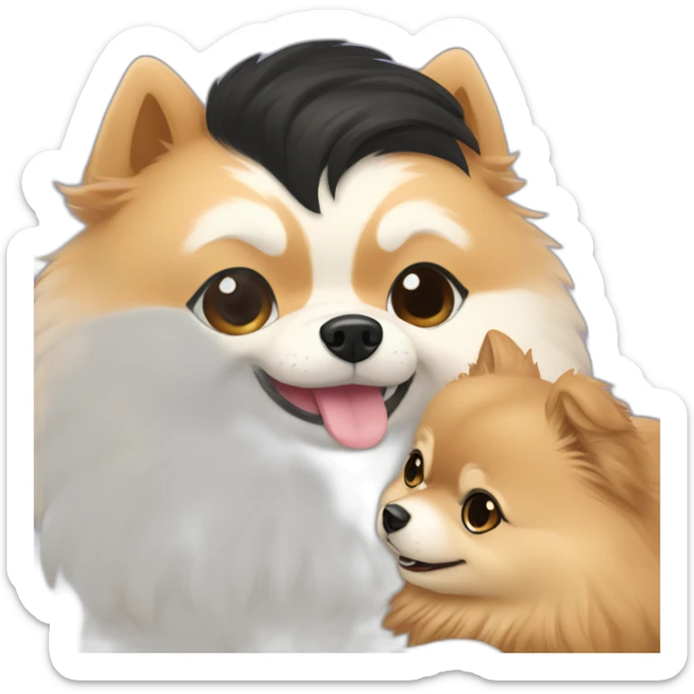 pomeranian hugging east asian girl with short length black hair sticker