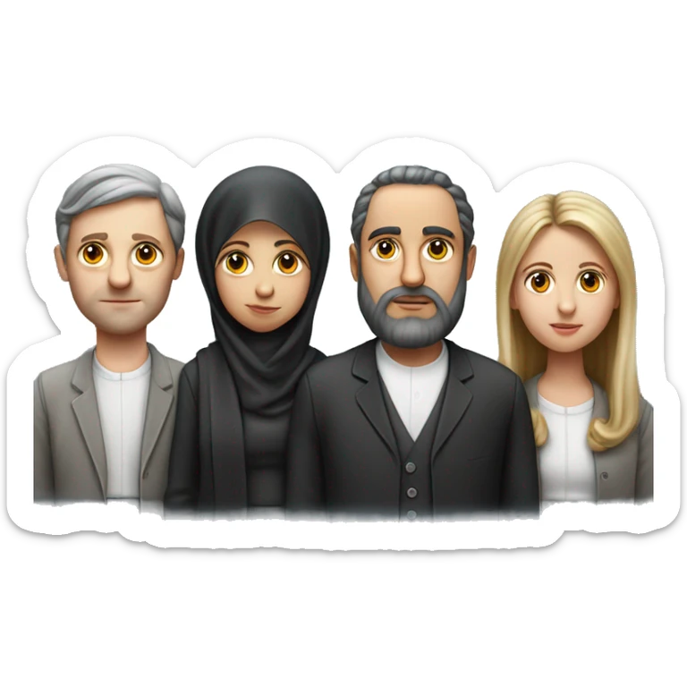 mom, dad, son and daughter of orthodox jews photorealistic serious sticker