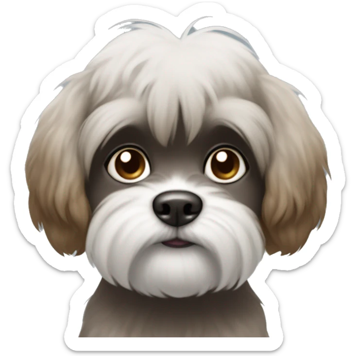 A white Shitzu with brown fur around her mouth, and a little bit of dark grey fur on her eyes and ears. sticker