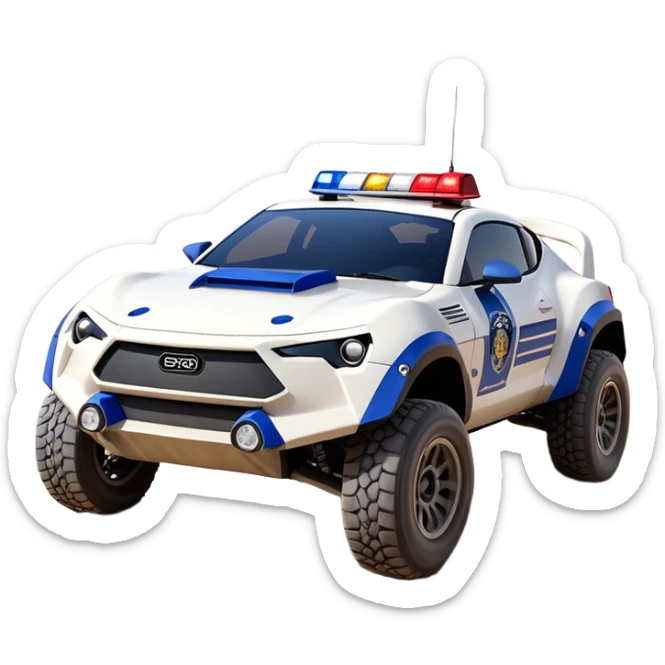 Star Wars’s storm trooper’s police evil darkly night blue Dirty and dented Local Motors Rally Fighter off road race car hot rod meets 2013 scion fr-s trophy truck-style basher flying down a dusty road (silver wheels) sticker