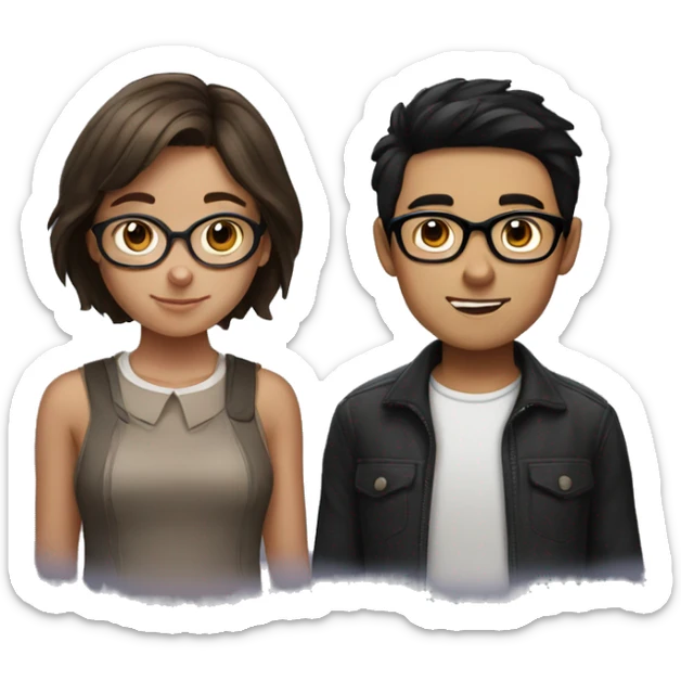 Girl with brown hair, glasses and a boy with black hair without glasses sticker
