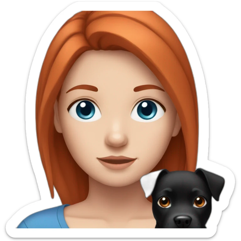 teenage girl, red hair, blue eyes with pet black staffy sticker