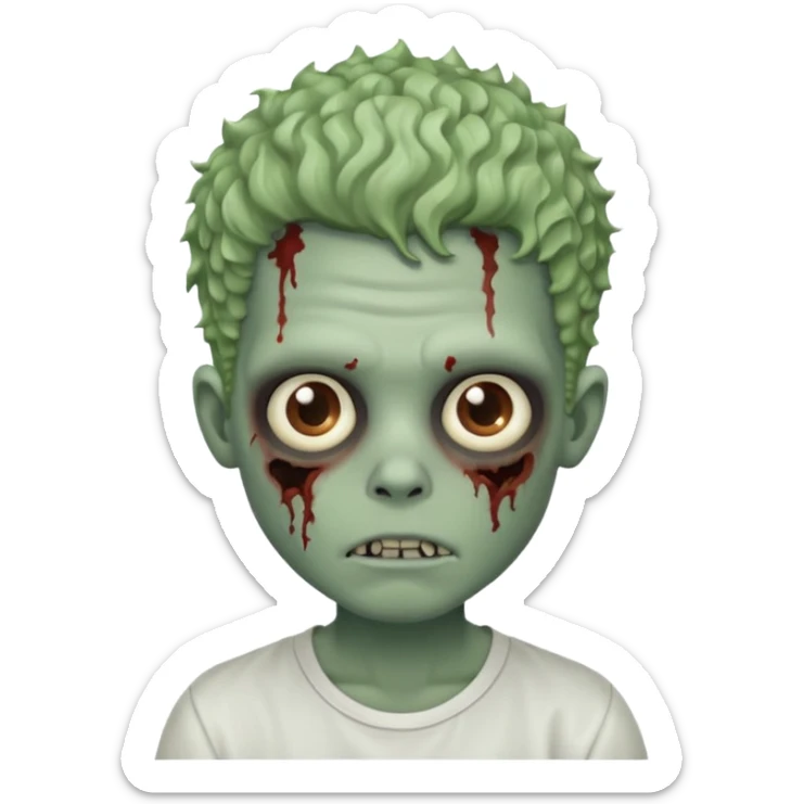 zombie boy with curly fade hair and white shirt emoji sticker