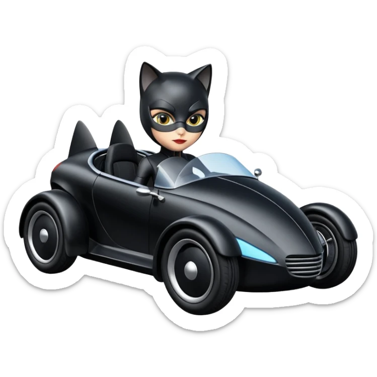 Hot rod comical Cat Woman’s stealth burglar sporty futuristic pursuit mobile two seater car  sticker
