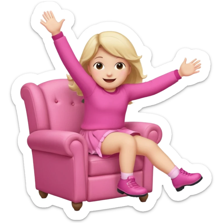 Little Girl fat but not too fat falling off of a chair half in the air chair with pink clothes on standing on chair but fell off sticker