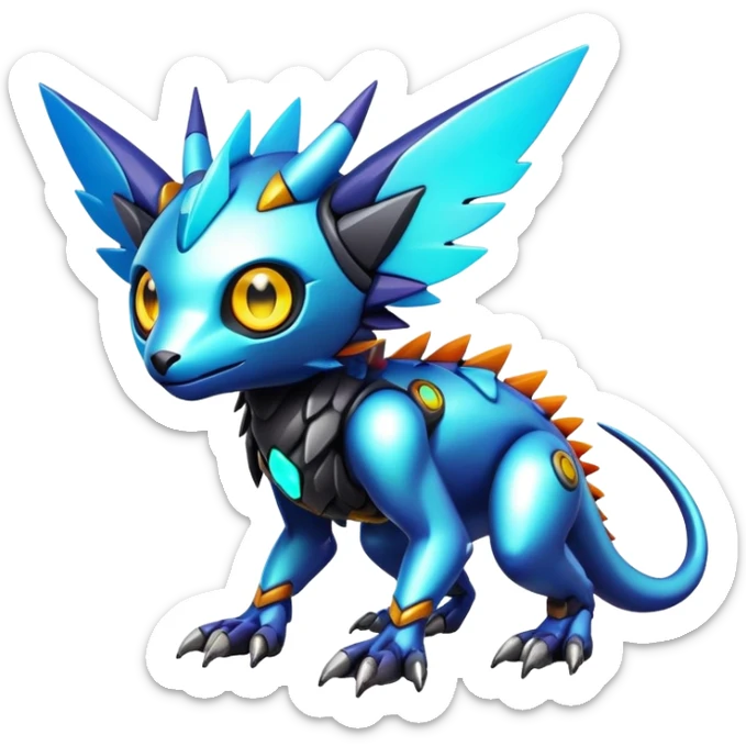  exotic shiny colorful futuristic modern cyber-Fakémon-Digimon-Trico-creature sticker