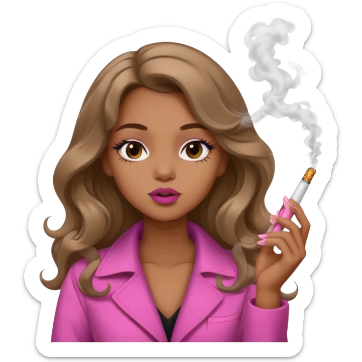 Curvy, light brown long hair, nsfw pretty black girl pink lipgloss smoking sticker