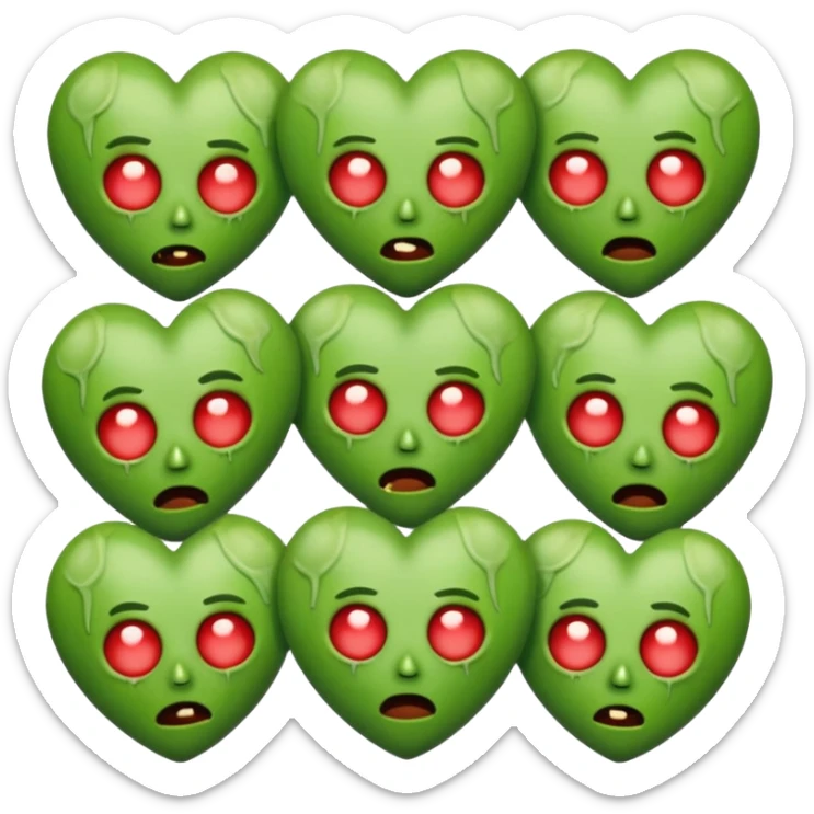 Zombies made out of heart emojies fighting with green skin sticker