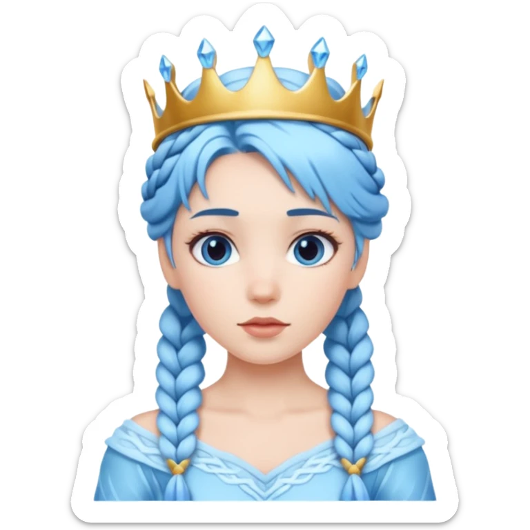 braided hair ice princess with ice crown, blue hair sticker