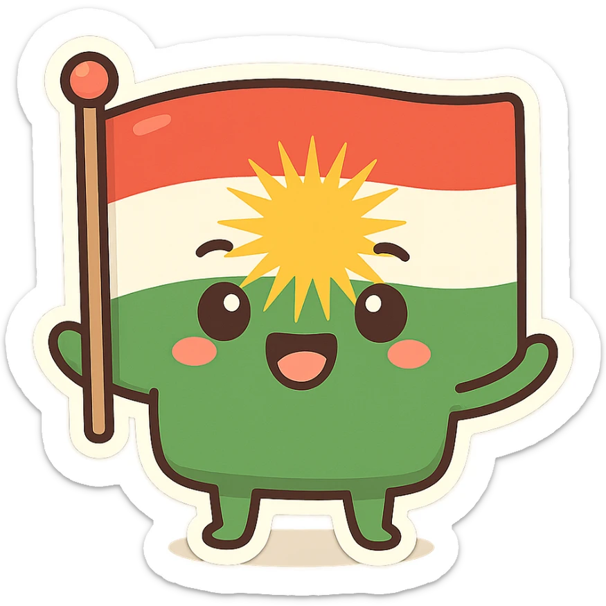 cartoon sticker of the Kurdistan flag, colorful and cheerful, no text, suitable for WhatsApp and Instagram, transparent background sticker