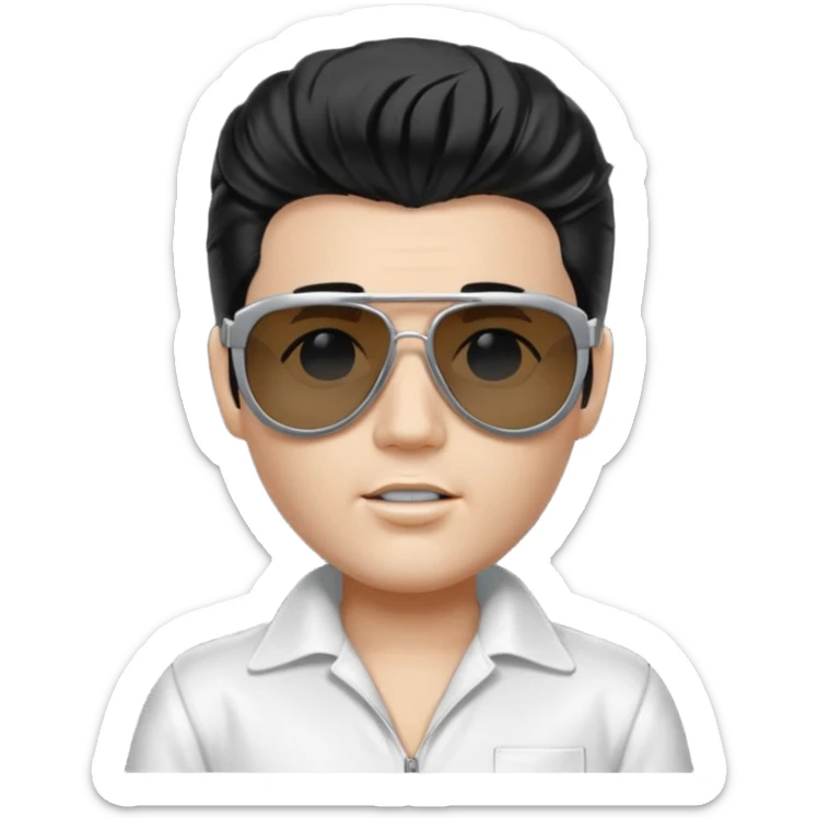 A boy with an Elvis Presley mask with sunglasses (with total black lenses)dressed as Elvis Presley (white dress) sticker