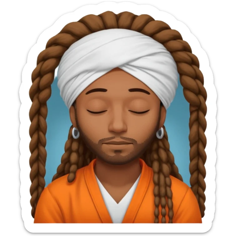 Brownskin man with long dreadlocks add a white turban on his head orange shirt sleeping with zzz above his head sticker