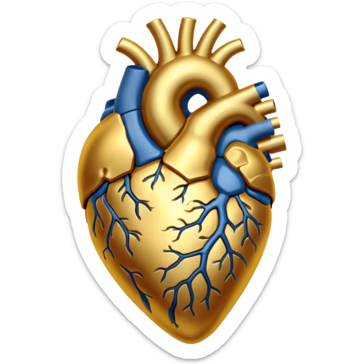 Full golden anatomical heart, without any colours except of golden, with clear details  sticker