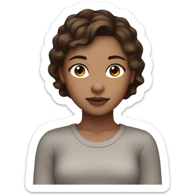 a white brown girl wirh dark brown and little highlights and short hair with brown eyes sleeping sticker