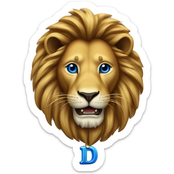 Lion w blue eyes and old English letter D necklace on sticker
