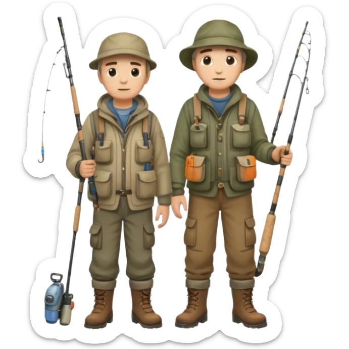 Father and son in fishing gear are cold full body sticker