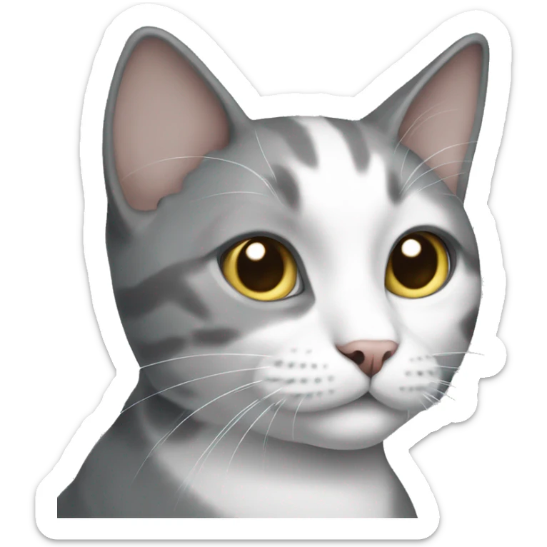 Grey and white cat sticker