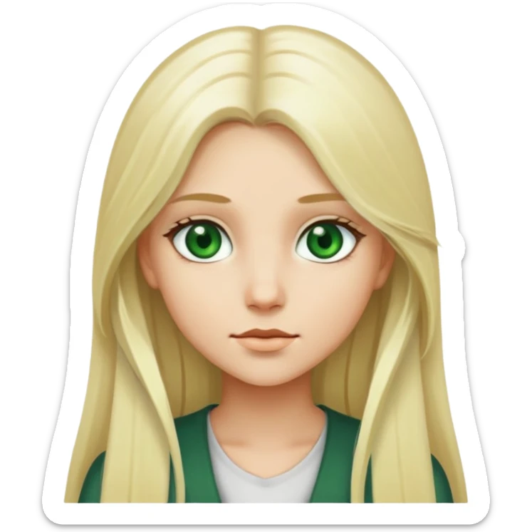 a girl white with long hair blonde, with dark green eyes sticker