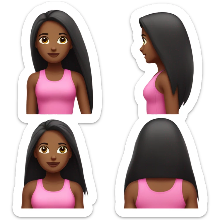 A cute black lady with long black straight hair down in a cute pink workout set sticker