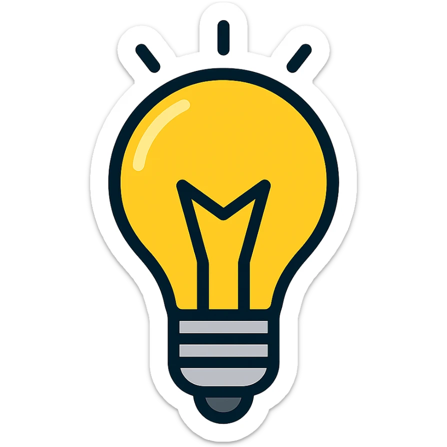 Arrange the AI emoji of glowing light bulb and chip to be more colorful and futuristic in atmosphere, with no background. sticker