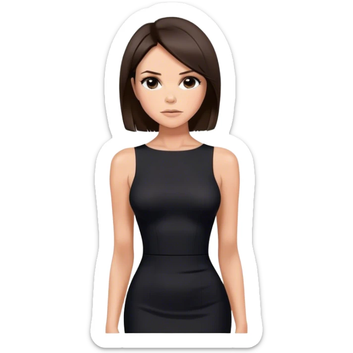 Victoria Beckham with dark brown hair in a short bob cut wearing a black bodycon dress sticker