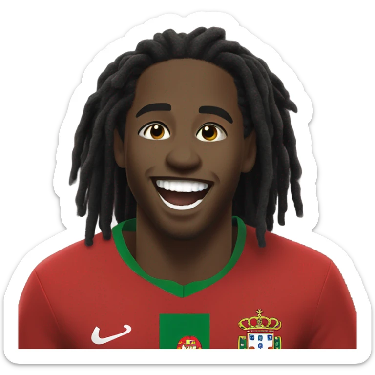  Young black man- short black dread locks-  no facial hair laughing Portugal jersey lean crazy smile  sticker