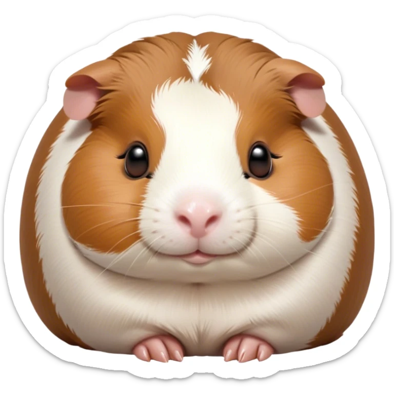 Meme-Worthy Cute Sleeping Brown and White Banded Guinea Pig Portrait Emoji, Head resting peacefully with a contented smile, showcasing a delightfully chubby build and a luxuriously soft banded coat of brown and white, eyes shut in a serene, cozy nap, Simplified yet hilariously adorable features, highly detailed, glowing with a soft, drowsy light, high shine, relaxed and utterly lovable, stylized with an air of playful laziness, bright and heartwarming, soft glowing outline, capturing the essence of a comically sleepy guinea pig, so meme-worthy it feels like it could instantly become the next viral sensation of adorable slumber! sticker