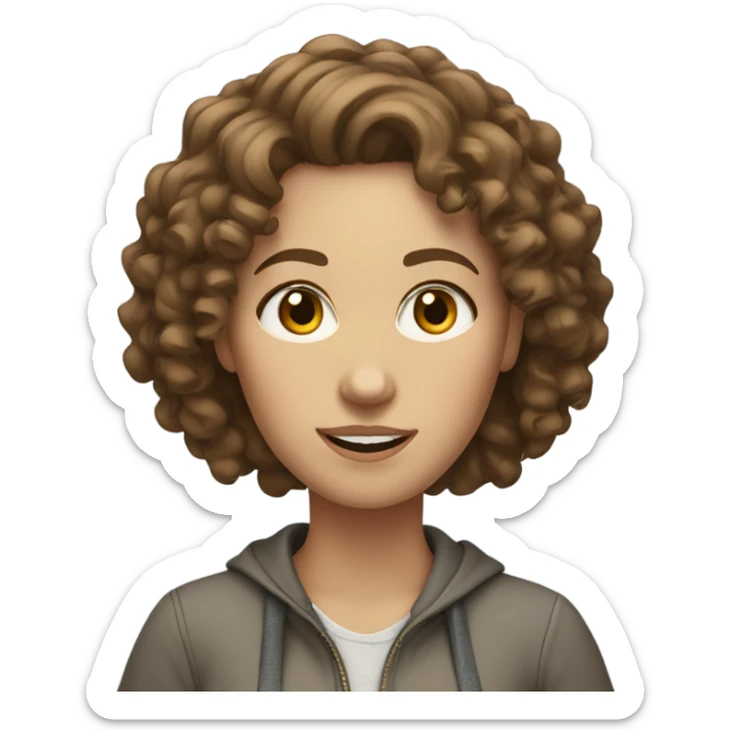 white woman with curly brown hair in casual clothes sticker