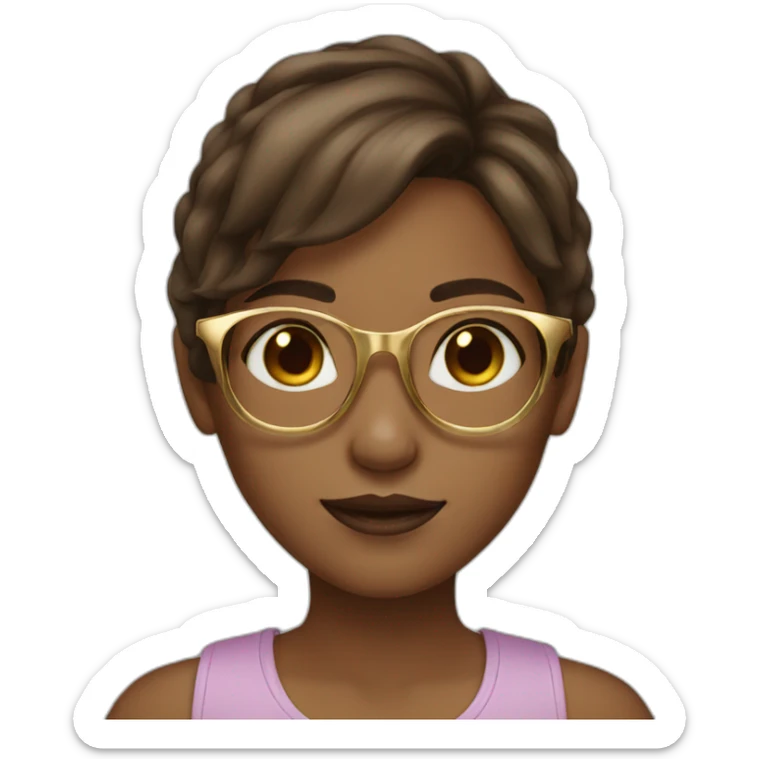 Girl with gold glasses and brown hair clean skin sticker